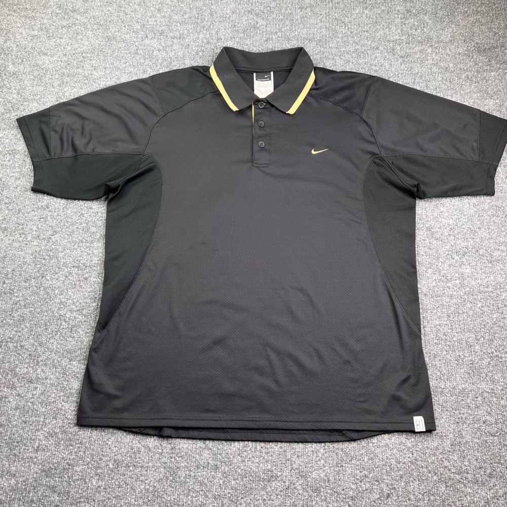Nike Sphere Dry Polo Men's Large Black Yellow Trim Golf Shirt Tennis Court
